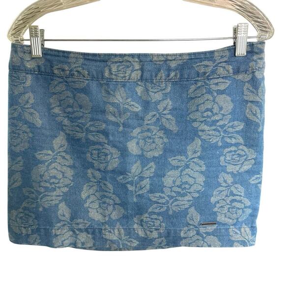 Abercrombie & Fitch Denim Floral Shimmery Mini Skirt 6 Whimsical Y2K Preppy Prep - Picture 1 of 9